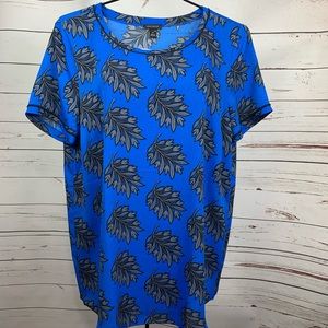Ann Taylor royal blue leaf allover print top